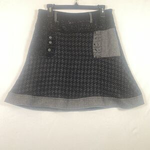 Desigual Wool Blend Mixed Fabric Patchwork Mini Skirt Gray Black 38 Side Zip